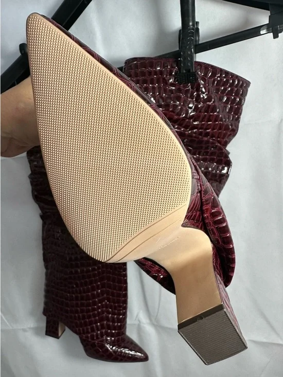 Burgundy Croc-Embossed Slouchy Knee Boots size 6 - Picture 3 of 5